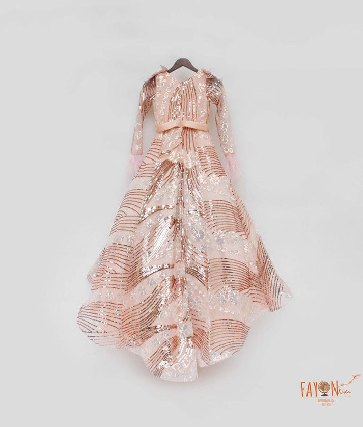 Fayon Kids Peach Sequins High Low Gown for Girls