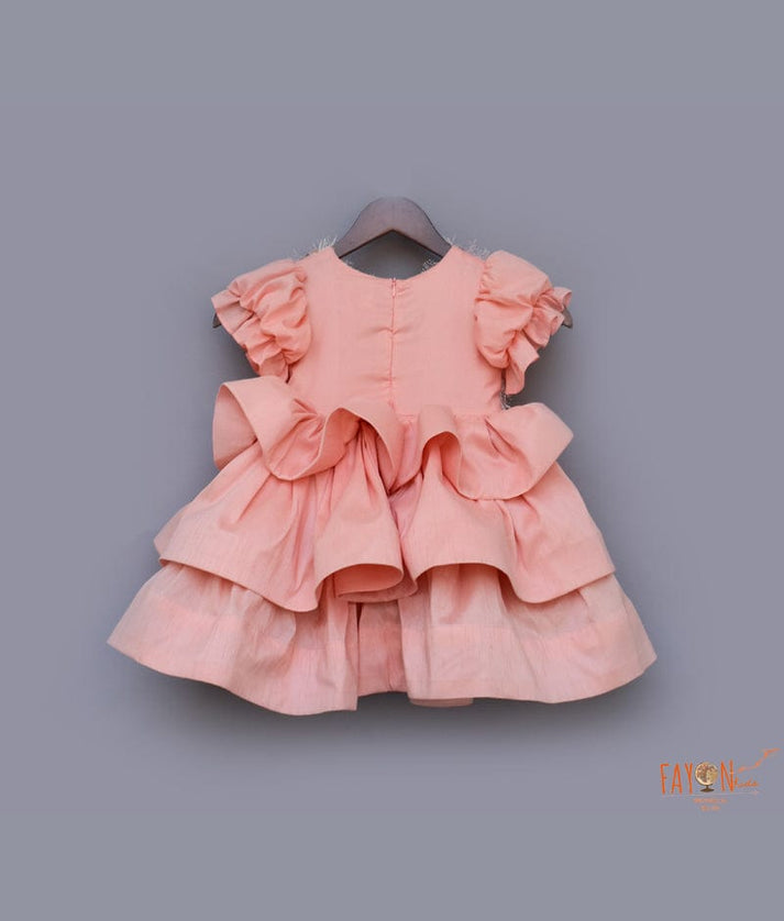 Fayon Kids Peach Sequins Tassel Frock for Girls