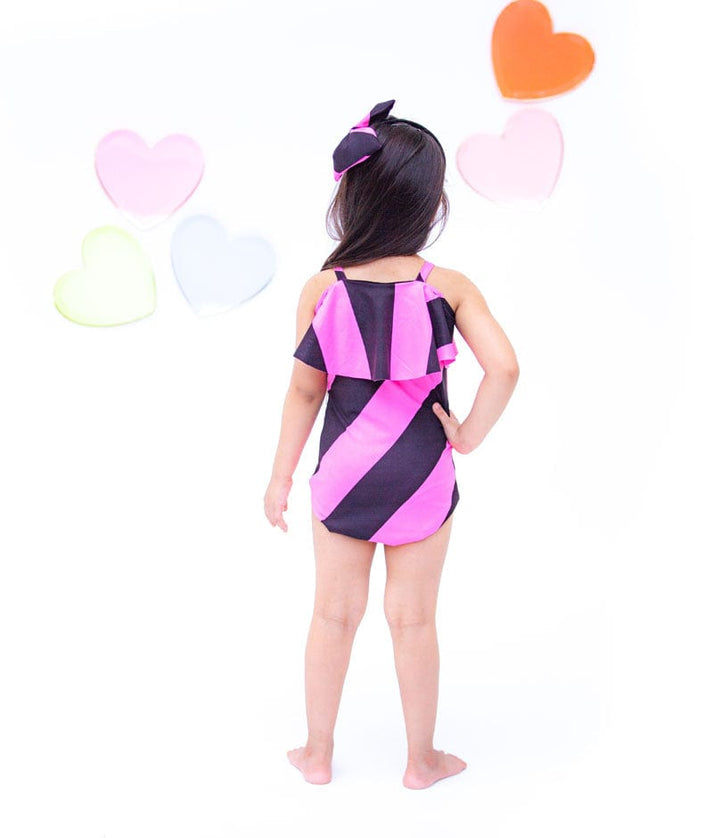 Fayon Kids Pink Black Striped Swim Wear Swim Wear for Girls