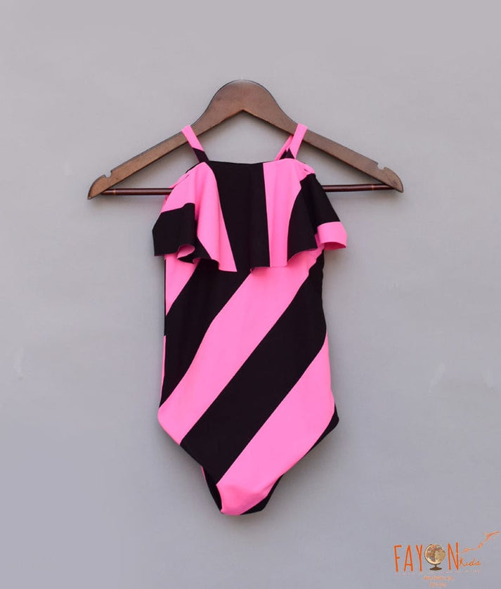 Fayon Kids Pink Black Striped Swim Wear Swim Wear for Girls