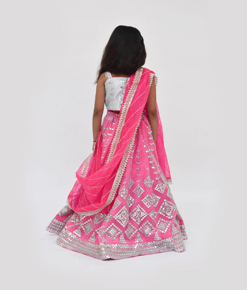Buy Pink Embroidery Lehenga Silver Choli Dupatta for Girls Online