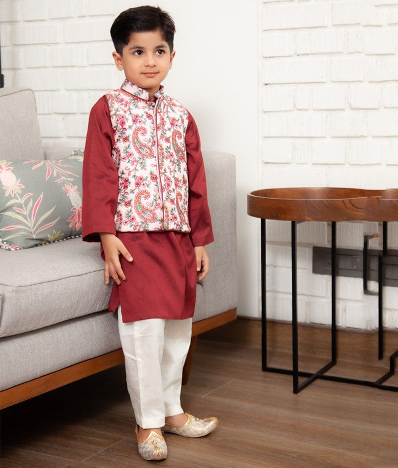 Maroon & White Silk Men''s Kurta Pajama With Nehru Jacket at Rs 1500/set in  Bhopal