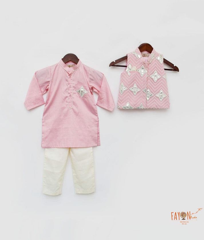 Fayon Kids Pink Gota Embroidery Jacket with Pink Kurta Pant for Boys