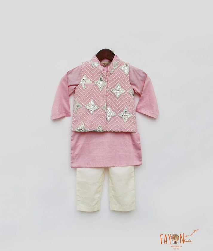 Fayon Kids Pink Gota Embroidery Jacket with Pink Kurta Pant for Boys