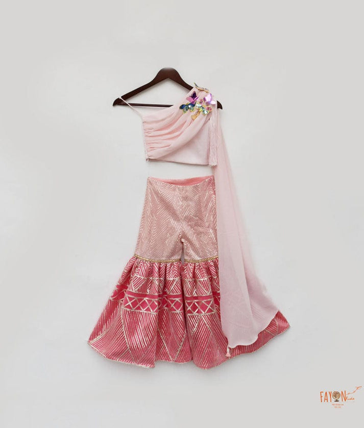 Fayon Kids Pink Gota Sharara with Top for Girls