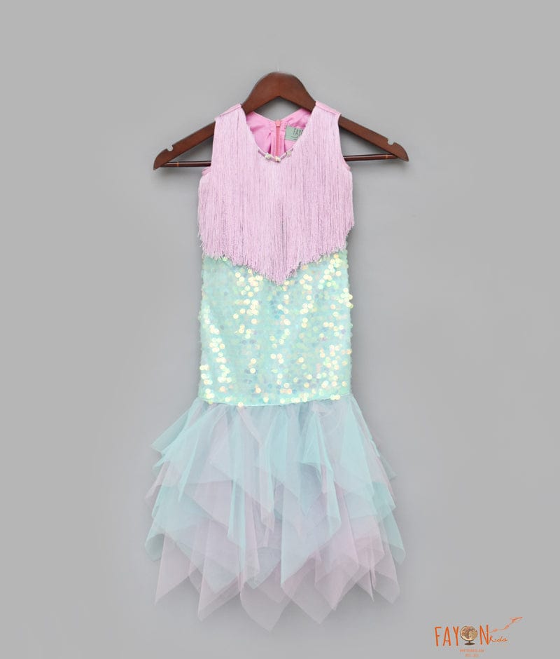 Fayon Kids Pink Green Mermaid Dress for Girls