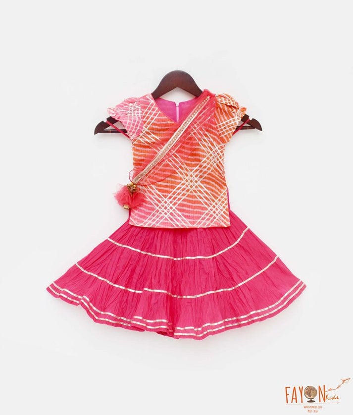 Fayon Kids Pink Kotta Cotton Lehenga with Kurti Dupatta for Girls