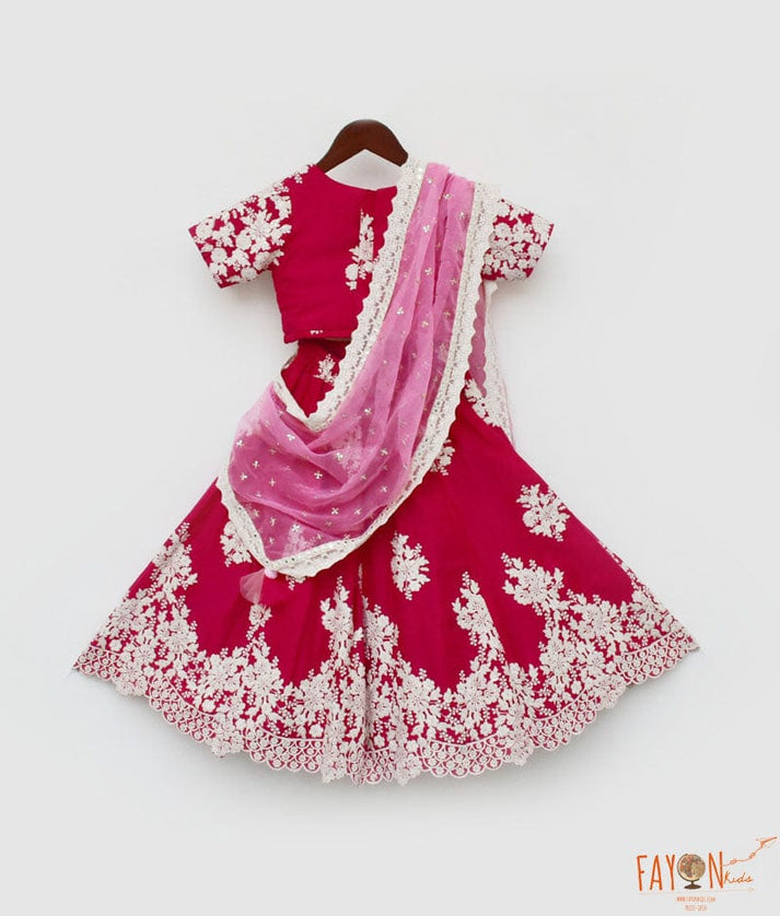 Pink Lehenga Choli and Pink Organza Dupatta for Girls