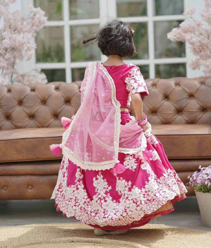 Pink Lehenga Choli and Pink Organza Dupatta for Girls