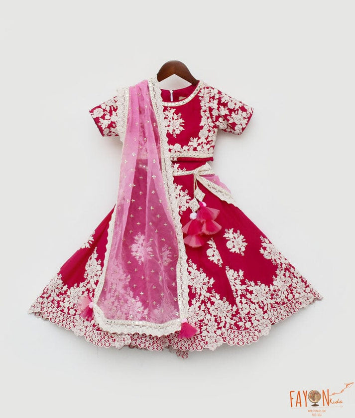 Pink Lehenga Choli and Pink Organza Dupatta for Girls