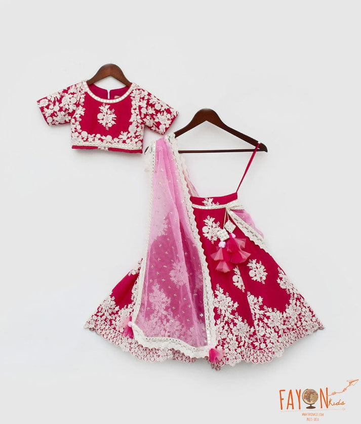 Pink Lehenga Choli and Pink Organza Dupatta for Girls