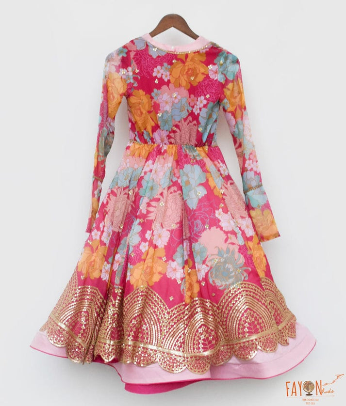 Fayon Kids Pink Lehenga Choli Printed Jacket for Girls