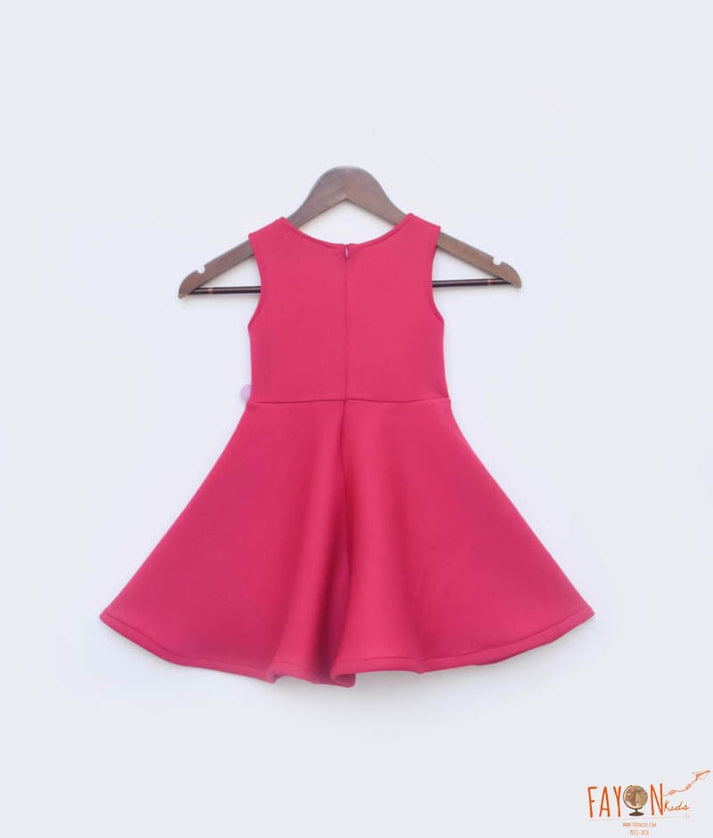 Pink Lycra Dress with Flowers for Girls