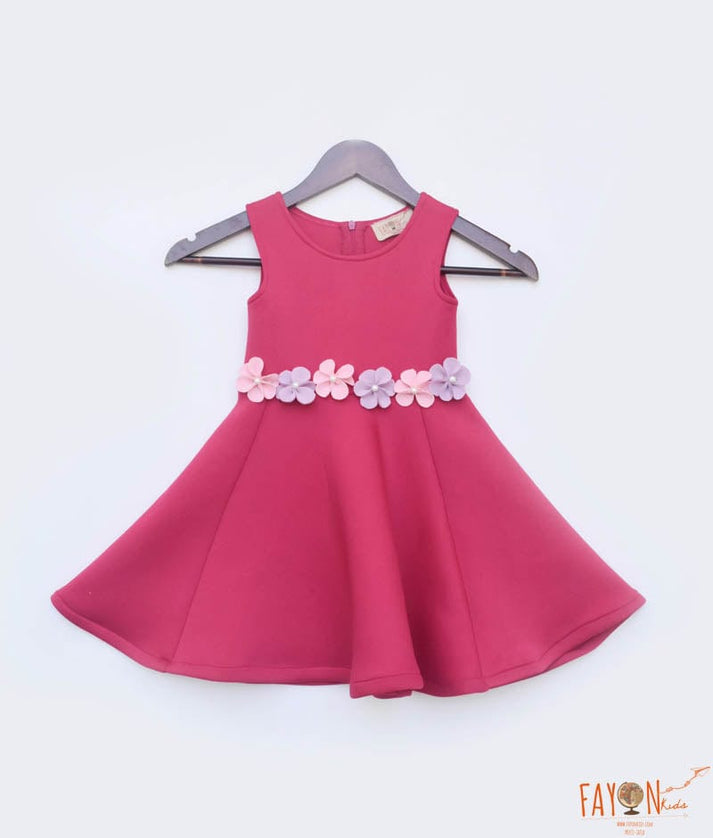 Pink Lycra Dress with Flowers for Girls