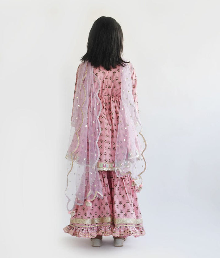 Fayon Kids Pink Printed Kurti Sharara Dupatta for Girls