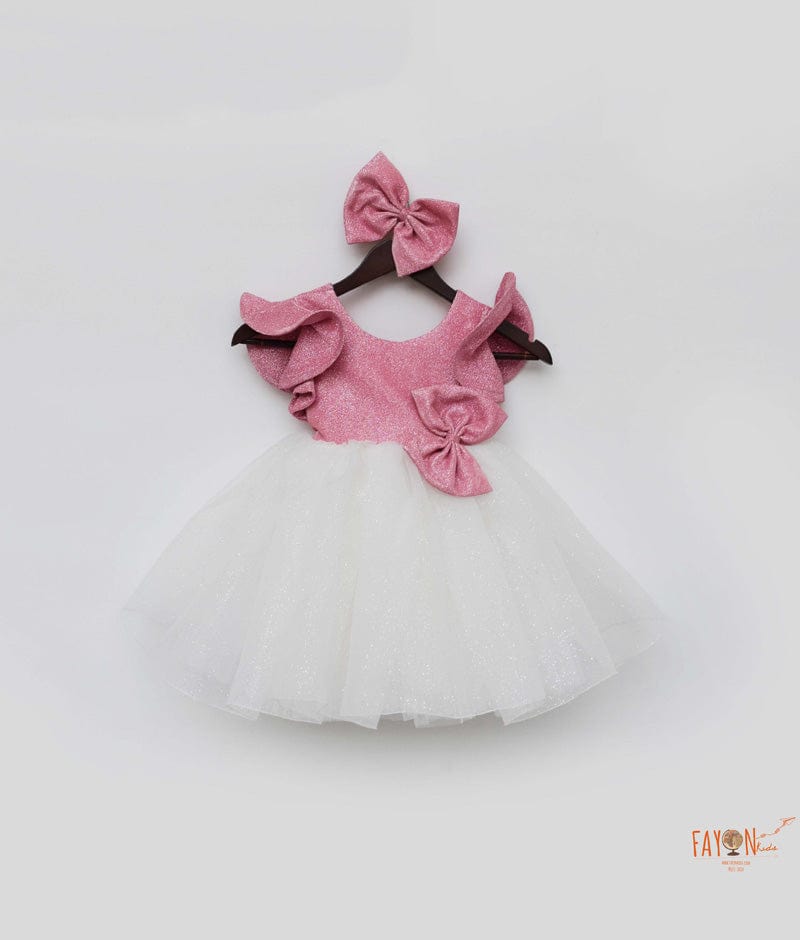 Light Pink Net 3D Applique Floral Kid Girl Frock WJ101531