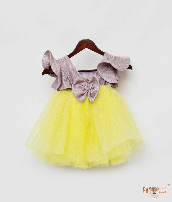 Fayon Kids Pink Shimmer Yellow Glitter Net Frock for Girls