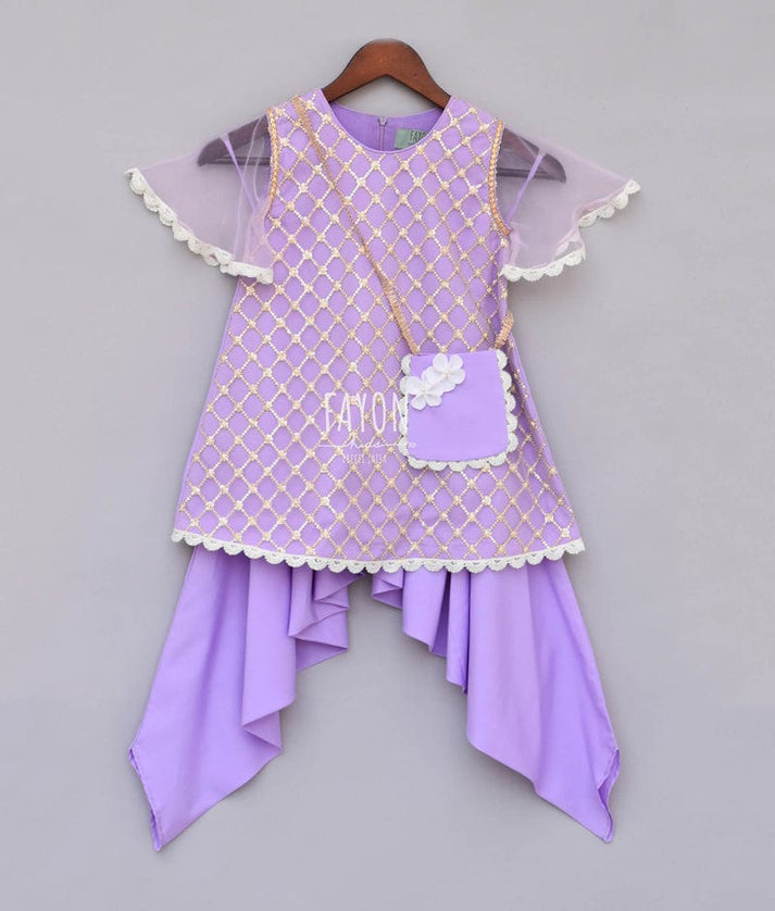 Fayon Kids Purple Boti Net Dhoti Set for Girls