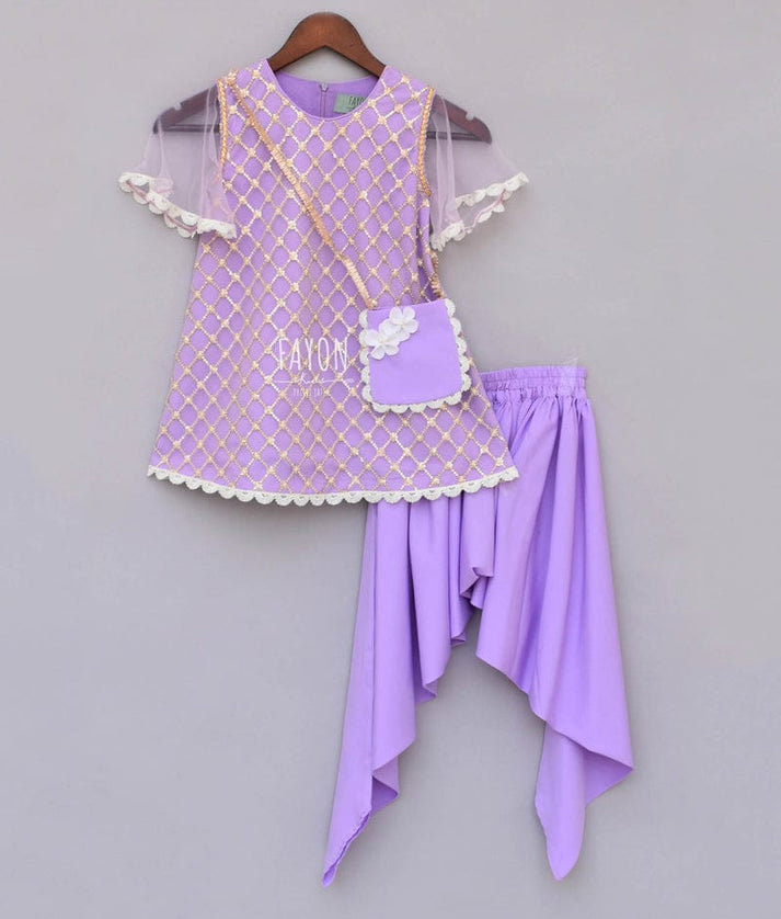 Fayon Kids Purple Boti Net Dhoti Set for Girls