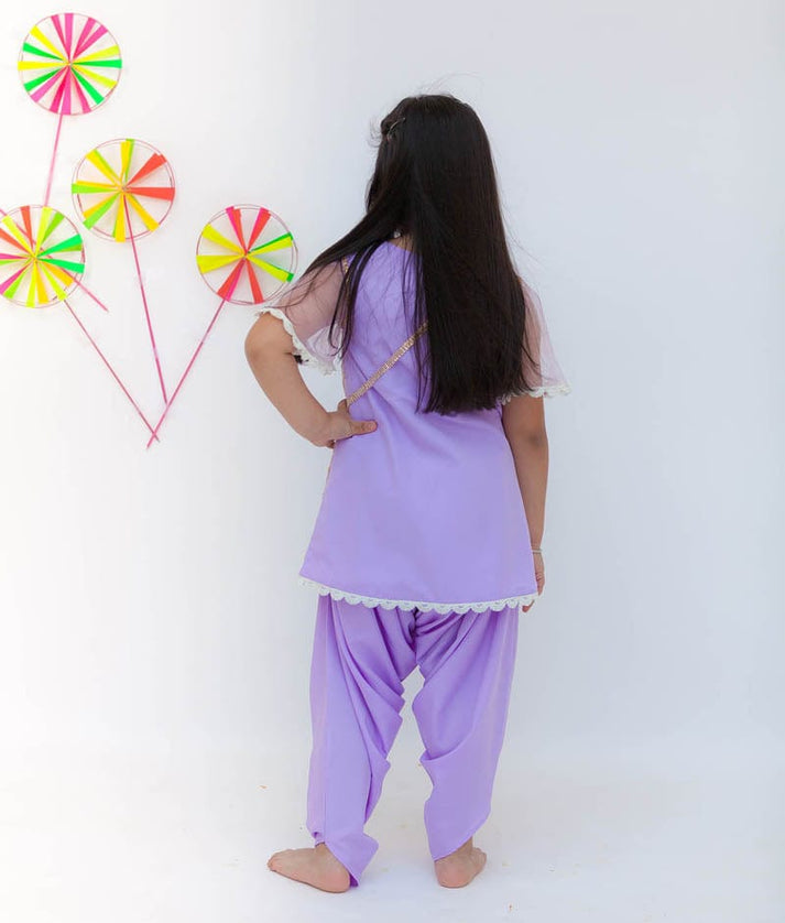 Fayon Kids Purple Boti Net Dhoti Set for Girls