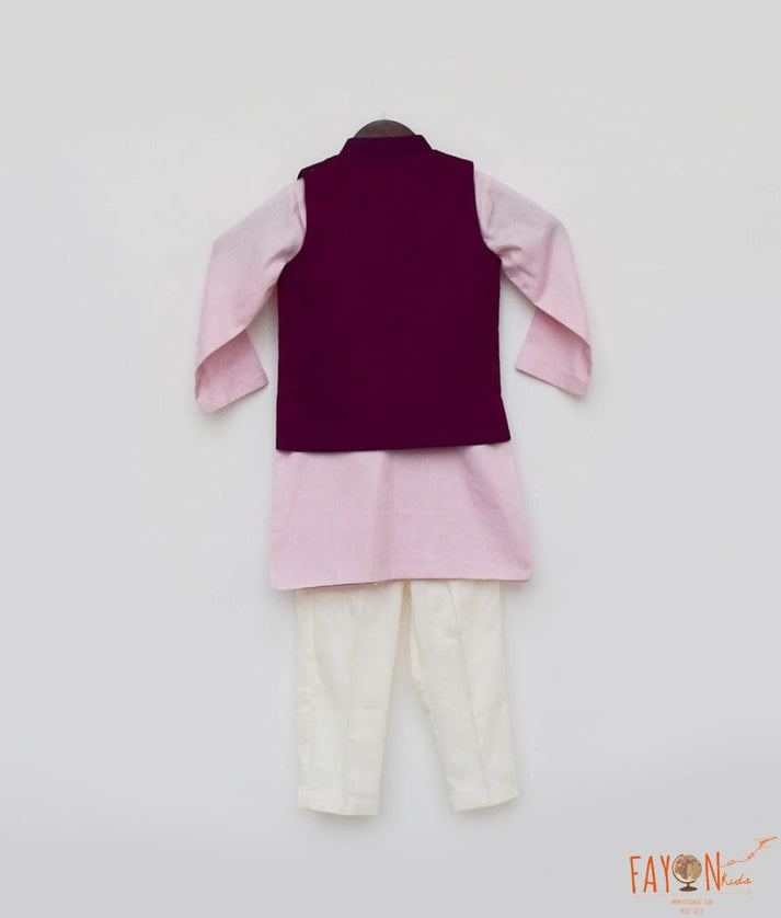 Fayon Kids Purple Embroidery Nehru Jacket set for Boys