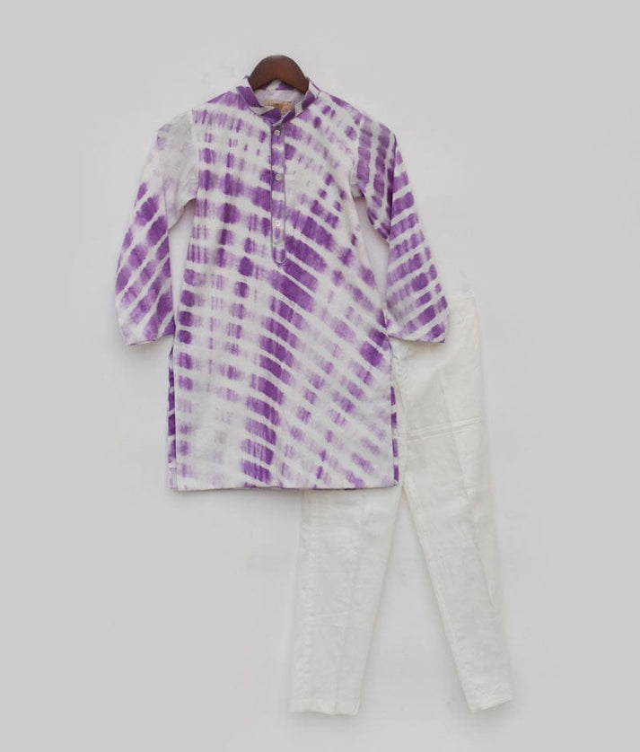 Purple Leheriya Kurta and Pant for Boys