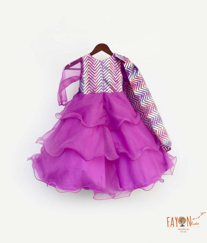 Fayon Kids Purple Organza Zig Zag Gown for Girls