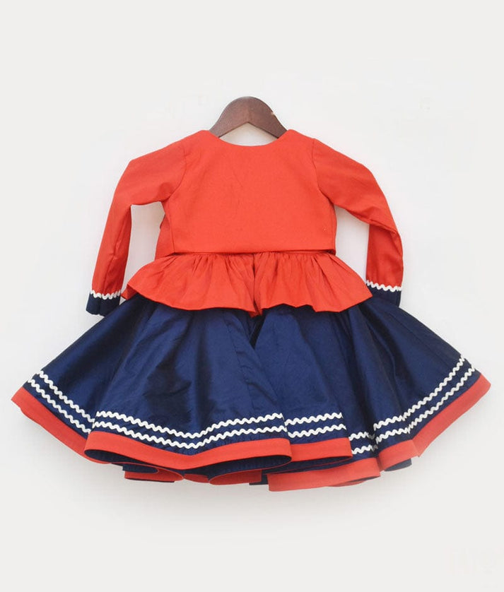 Red and Blue Silk Frock for Girls