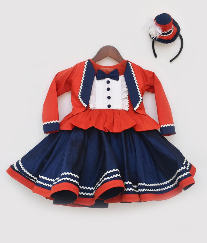 Red and Blue Silk Frock for Girls