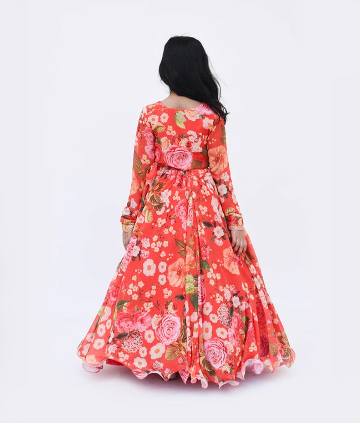 Fayon Kids Red Floral Print Lehenga Choli for Girls