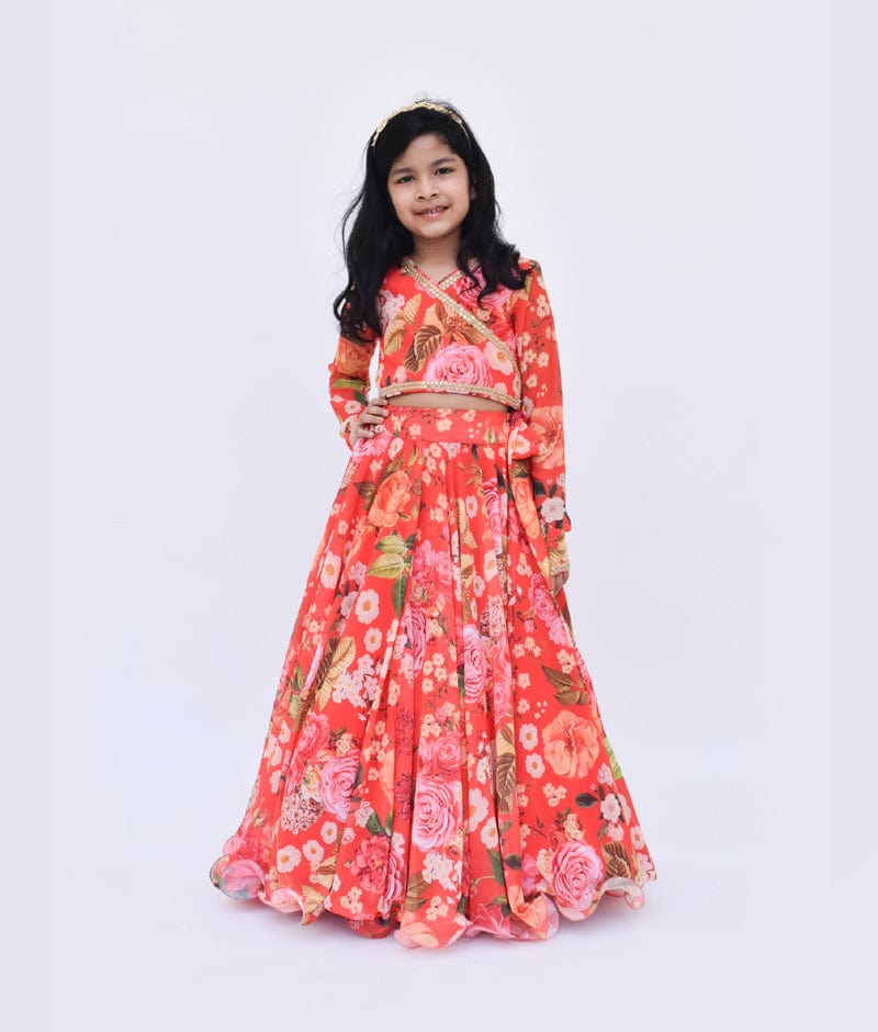 fayon kids red floral print lehenga choli for girls 36897480343808