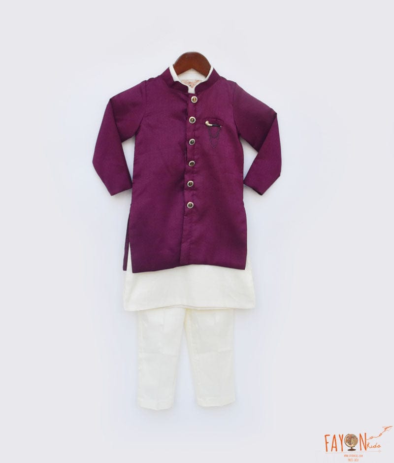 Silk Blend Kurta Pajama With Jacket In Black And Wine Colour - KP4781189