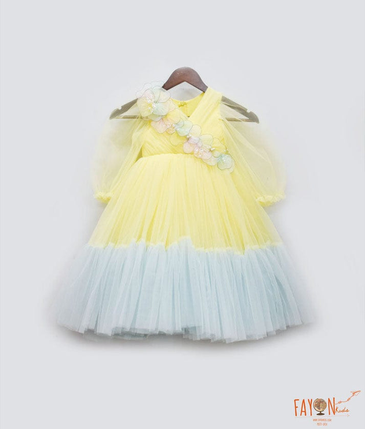 Fayon Kids Yellow Blue Net Gown for Girls