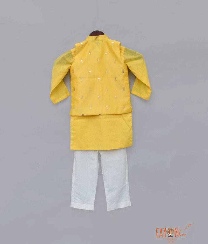 Fayon Kids Yellow Chanderi Nehru Jacket with Kurta Pant for Boys