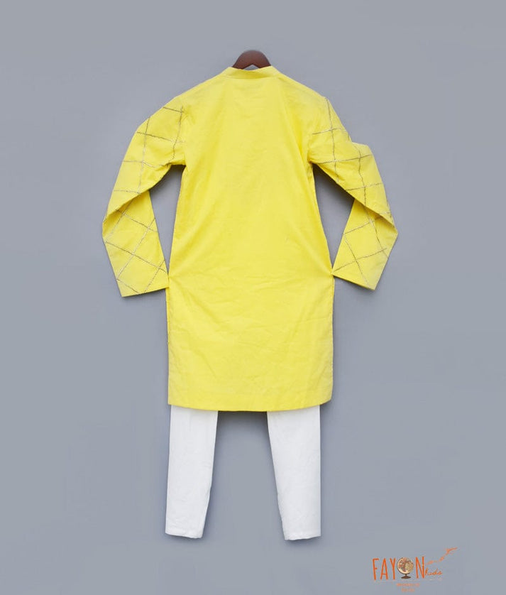 Fayon Kids Yellow Embroidery Kurta with White Chudidar for Boys