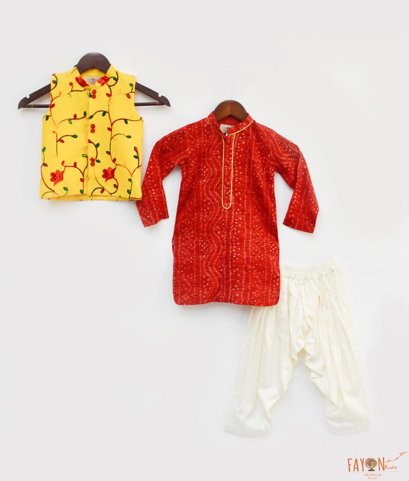 Red Art Silk Kurta Pyjama with Jacket | Red kurta, Dupion silk, Woven jacket