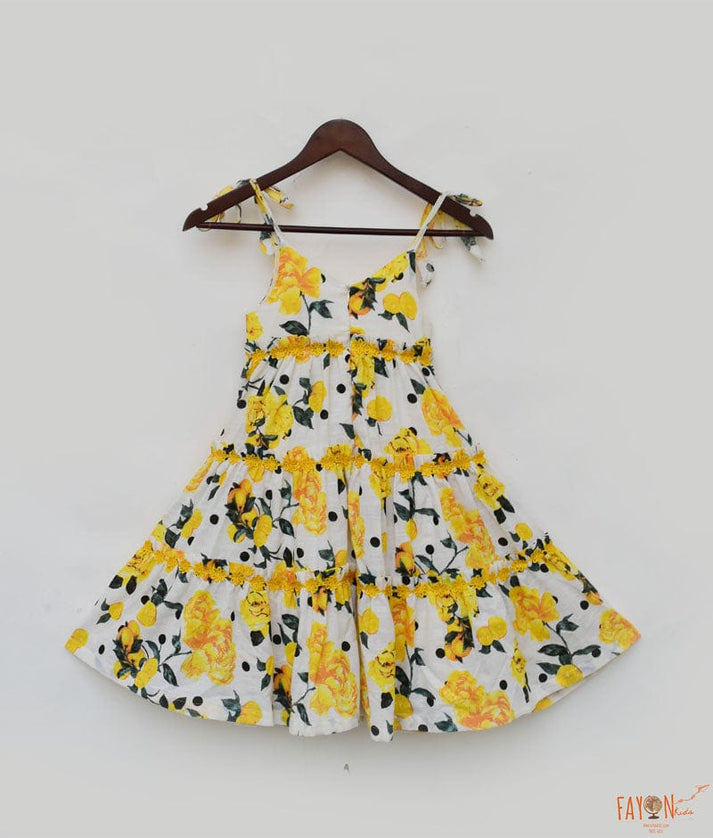 Fayon Kids Yellow Floral Printed Dress for Girls