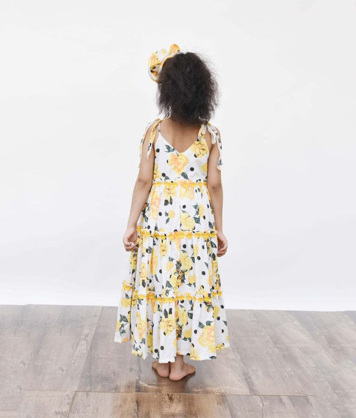 Fayon Kids Yellow Floral Printed Dress for Girls