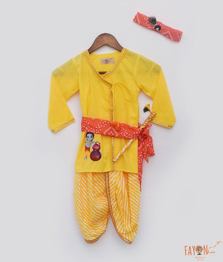 Fayon Kids Yellow Kurta and Printed Dhoti set for Boys