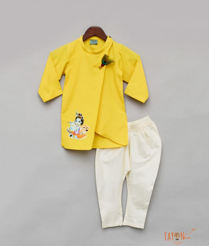 Fayon Kids Yellow Kurta with Off White Chudidar for Boys