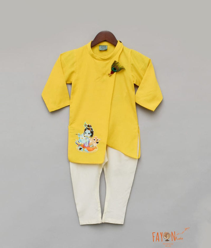 Fayon Kids Yellow Kurta with Off White Chudidar for Boys