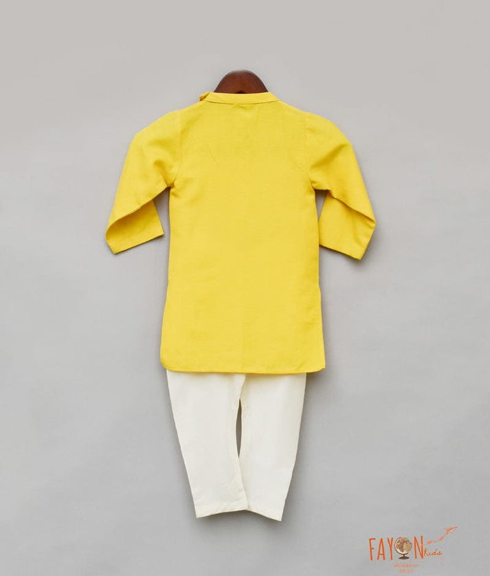 Fayon Kids Yellow Kurta with Off White Chudidar for Boys