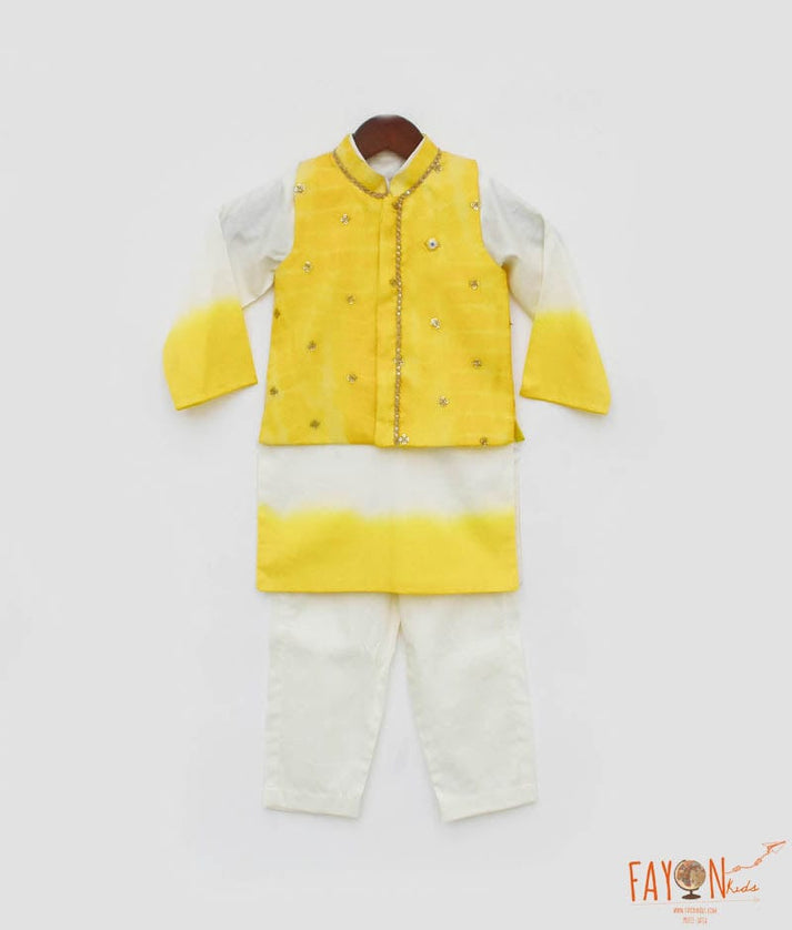 Yellow Organza Jacket with Kurta and Pant for Boys