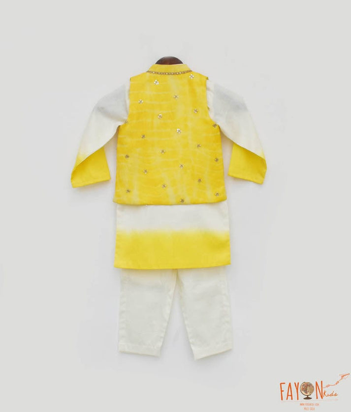 Yellow Organza Jacket with Kurta and Pant for Boys