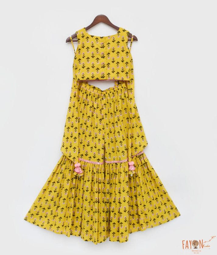 Yellow Print Top and Sharara Set for Girls