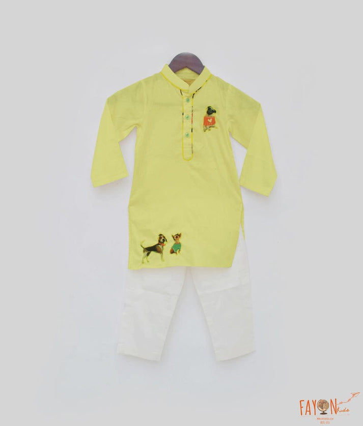 Fayon Kids Yellow Silk Kurta with Pant for Boys