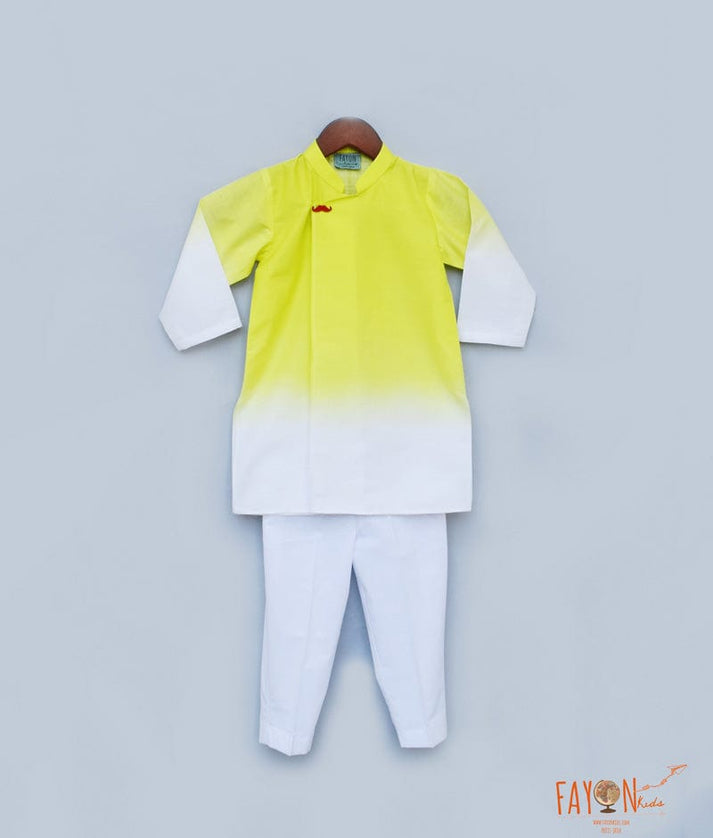 Fayon Kids Yellow White Ombre Kurta with Pant for Boys