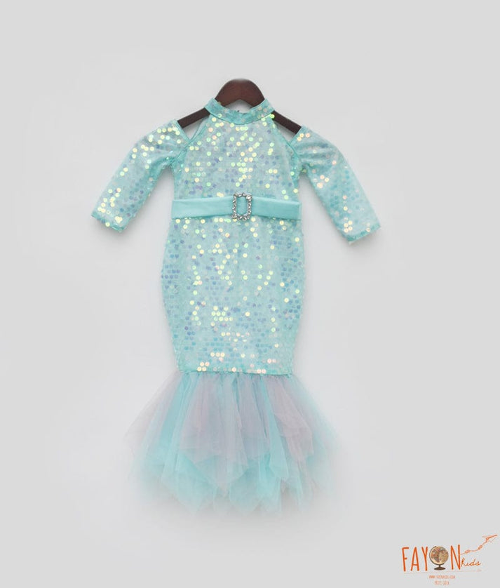 Manufactured by FAYON KIDS (Noida, U.P) Aqua Sequins Mermaid Dress for Girls