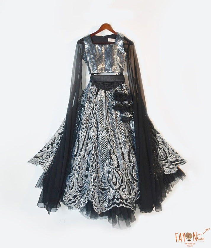 Manufactured by FAYON KIDS (Noida, U.P) Black Silver Sequence Choli with Embroidery Lehenga for Girls