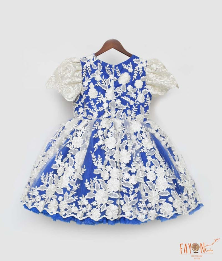 Manufactured by FAYON KIDS (Noida, U.P) Blue and Off white Lace Frock for Girls